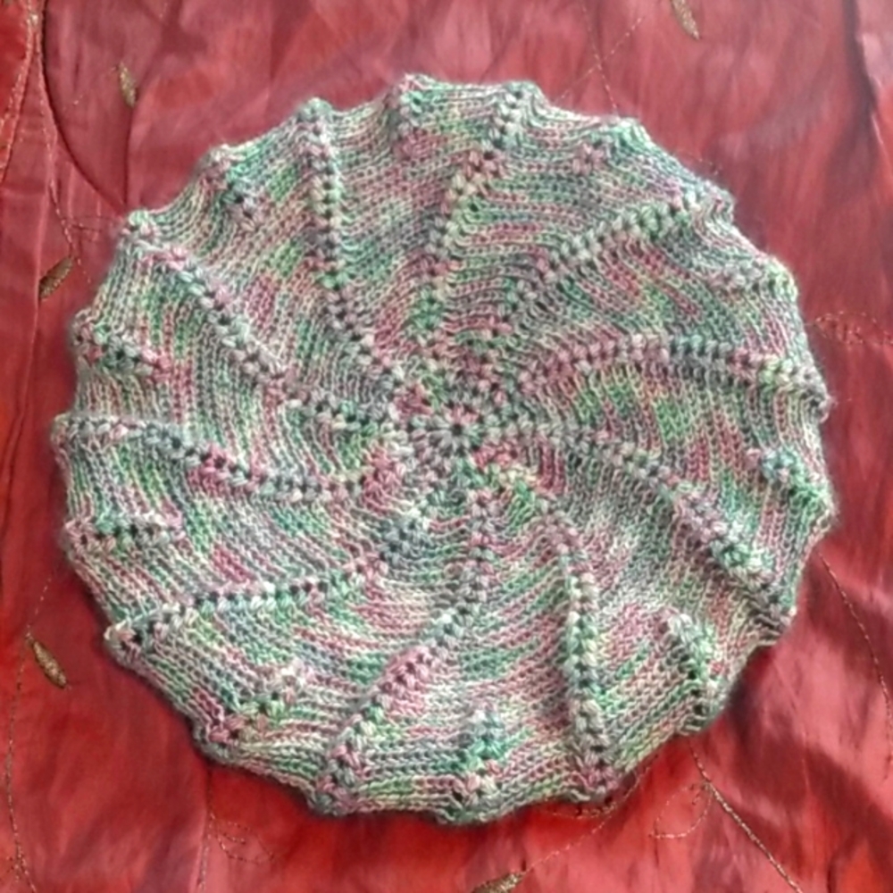 Women's Size Medium Multicolor Handmade Crocheted Silk and Baby Alpaca Beret